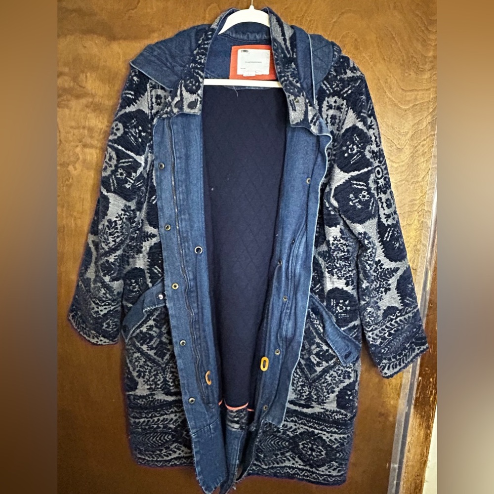 Anthropologie Women's Hooded Navy Chenille/Tapestry Parka/Jacket /Coat size XLP. - Picture 5 of 12